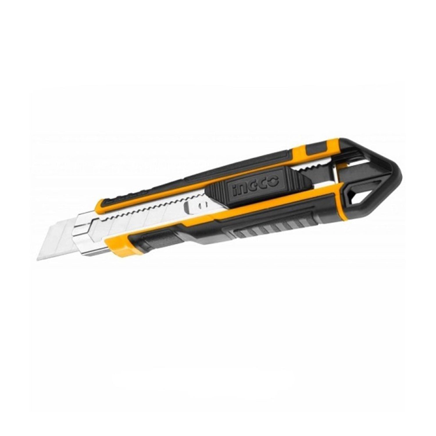 Taglierino-cutter retrattile con impugnatura in gomma, con 2 lame sostituibili, Ingco