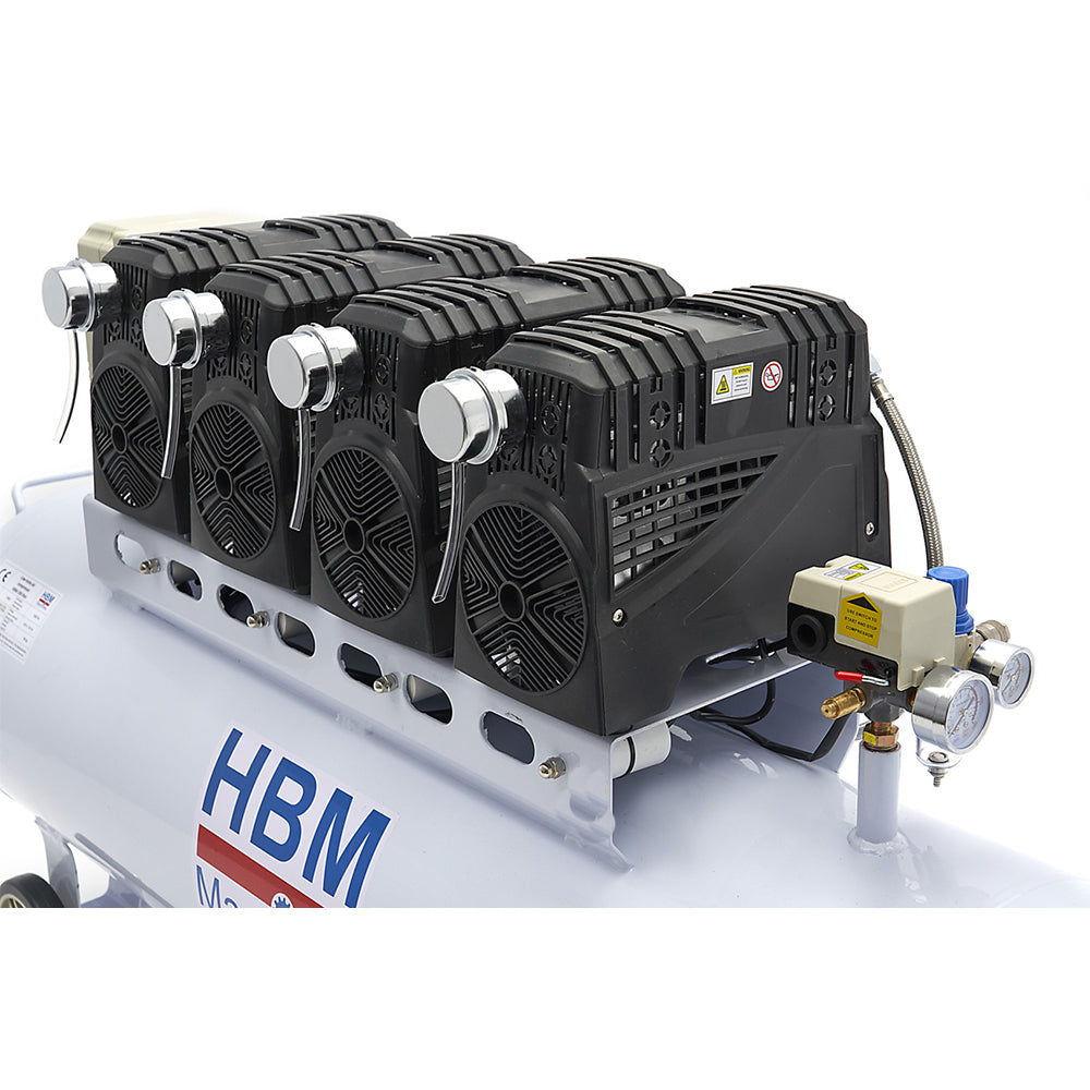 Compressore aria silenziato - con capacità del serbatoio di 200 litri - senza olio, oil free - per utensili pneumatici, SGS 10 bar HBM Machines Olanda