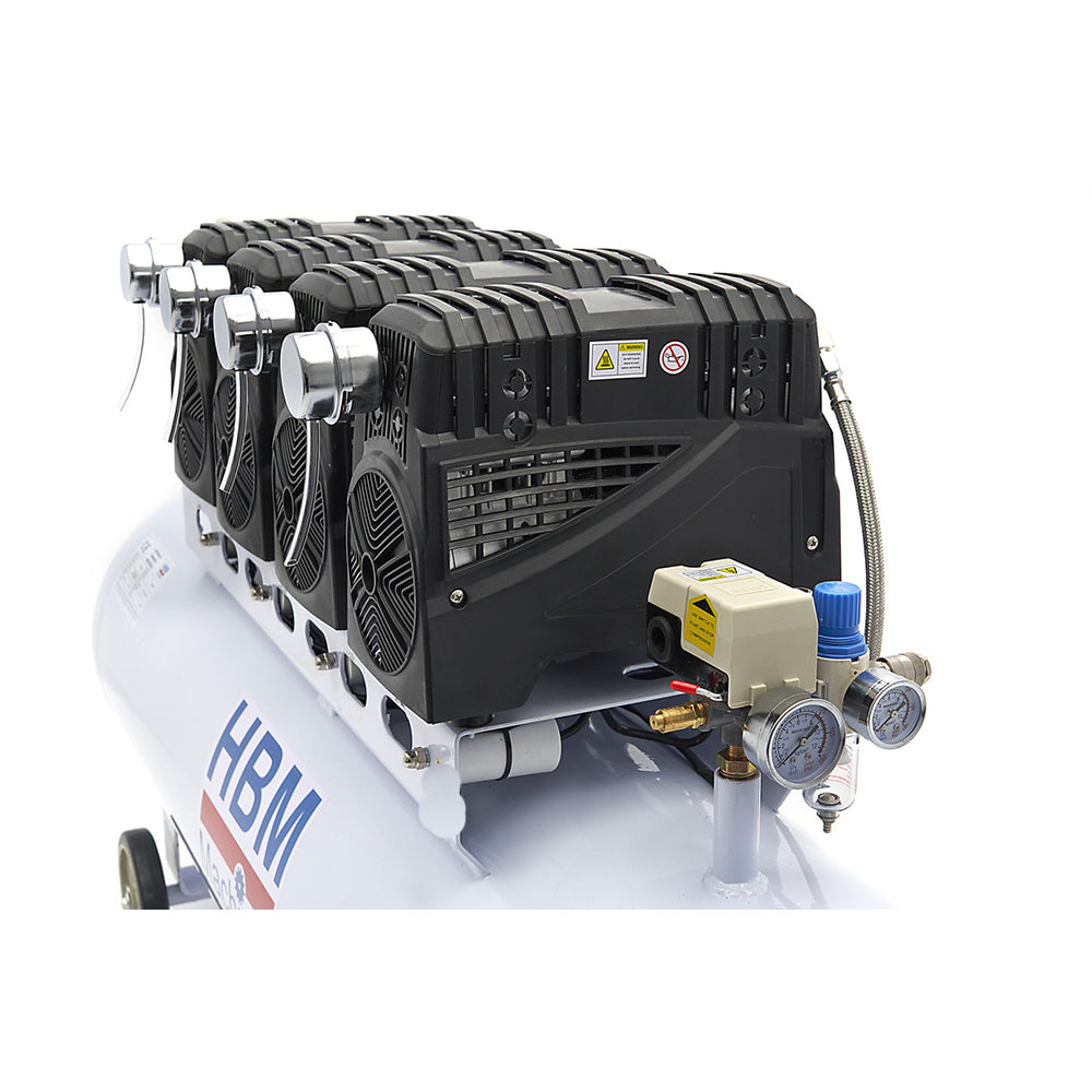 Compressore aria silenziato - con capacità del serbatoio di 200 litri - senza olio, oil free - per utensili pneumatici, SGS 10 bar HBM Machines Olanda