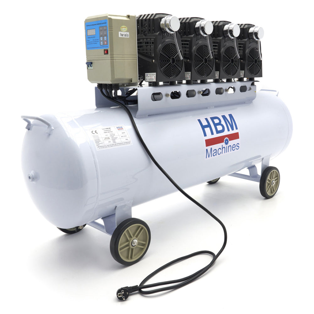 Compressore aria silenziato - con capacità del serbatoio di 200 litri - senza olio, oil free - per utensili pneumatici, SGS 10 bar HBM Machines Olanda