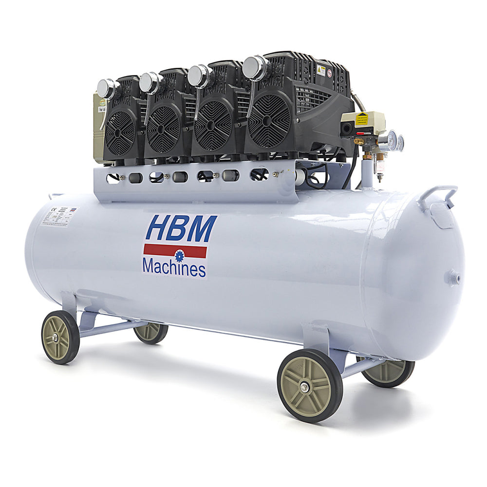 Compressore aria silenziato - con capacità del serbatoio di 200 litri - senza olio, oil free - per utensili pneumatici, SGS 10 bar HBM Machines Olanda