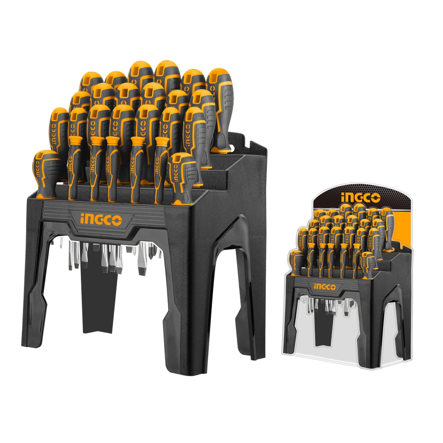 Set di 26 cacciaviti professionali - magnetico con comoda impugnatura, teste per cacciavite, teste piatte - giraviti di precisione, in acciaio Cr-V, Ingco