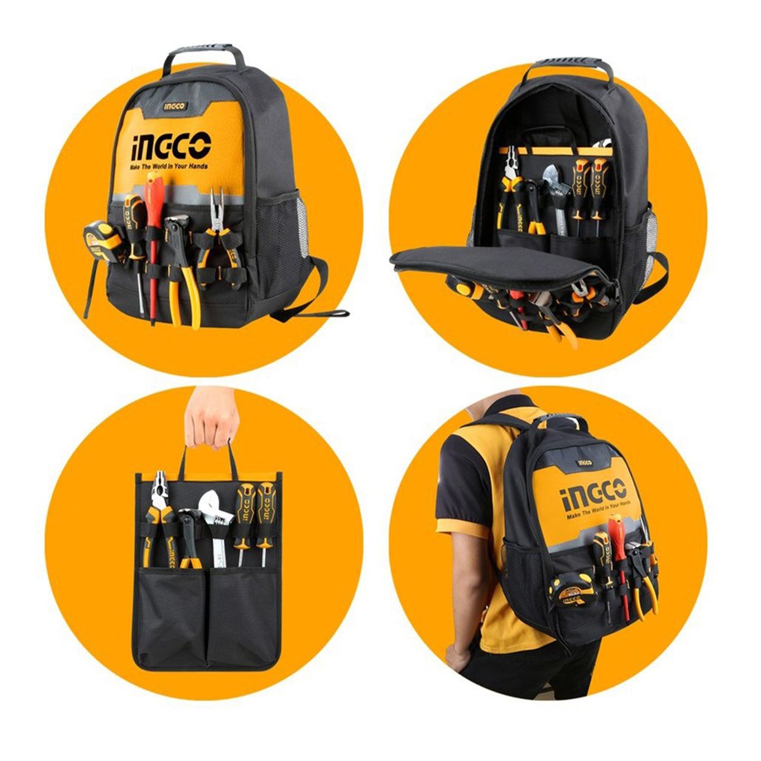 Zaino borsa porta attrezzi utensili elettroutensili portautensili vuoto, zaino portautensili 450 x 340 x 170 mm Ingco