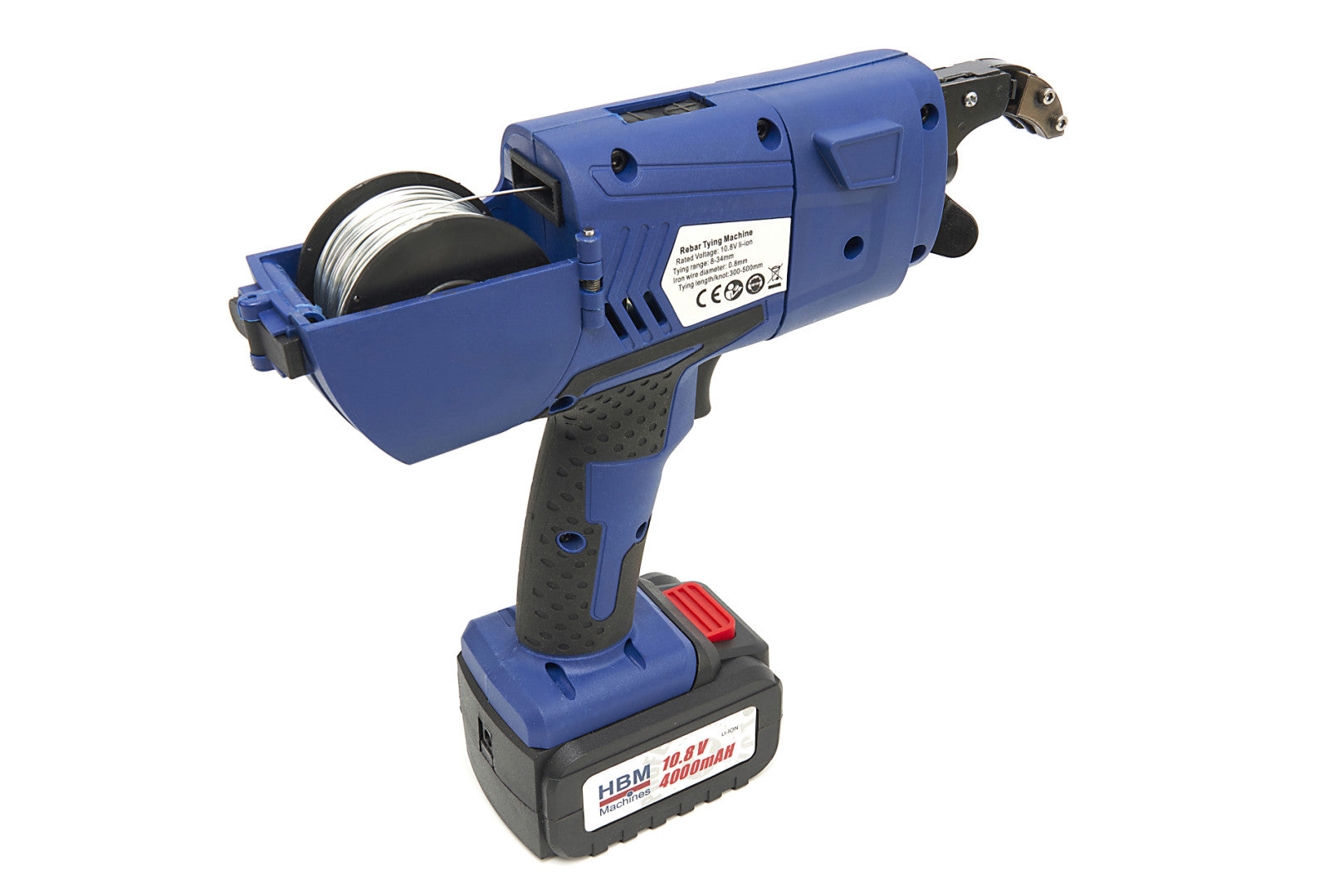 Legatrice tondino ferro automatica professionale, strumento di legatura a batteria per tondini, con 2 batterie 10,8 V 4,0 Ah e caricatore, per barre d'acciaio da 8 ~ 34 mm, Hbm