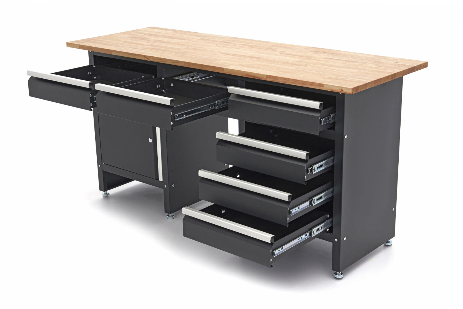 Banco da lavoro professionale con cassettiera-6 cassetti 1 anta e piano in legno massiccio 171 cm HBM Machines Premium Olanda