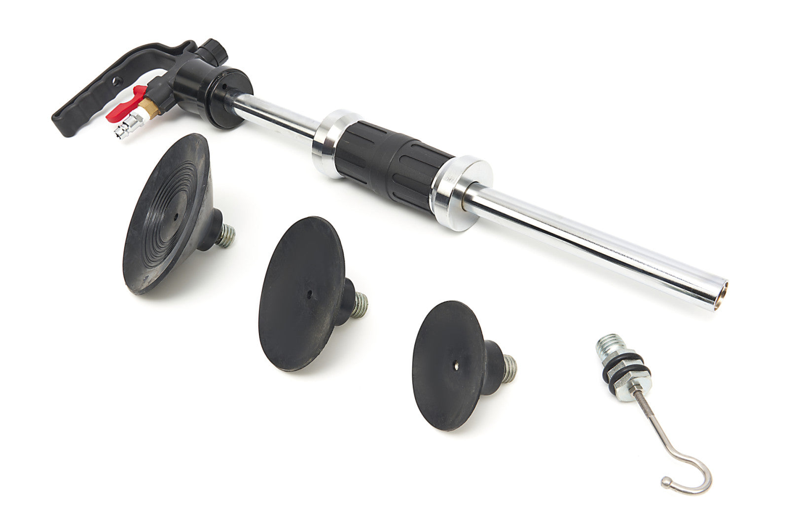 Estrattore pneumatico per ammaccature della carrozzeria con martello scorrevole, kit di riparazione per ammaccature ad aria compressa con 3 ventose Ø 75, 100, 125 mm, martello pneumatico per auto moto
