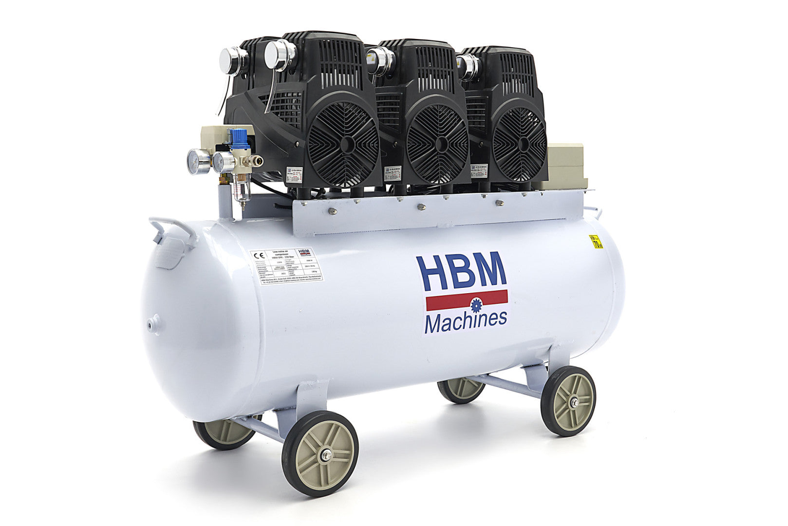 Compressore aria silenziato - con capacità del serbatoio di 150 litri - senza olio, oil free - per utensili pneumatici, 10 bar HBM Machines Olanda