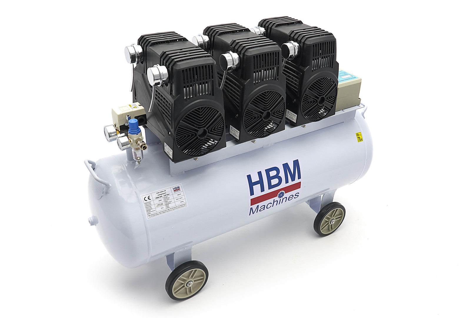 Compressore aria silenziato - con capacità del serbatoio di 150 litri - senza olio, oil free - per utensili pneumatici, 10 bar HBM Machines Olanda
