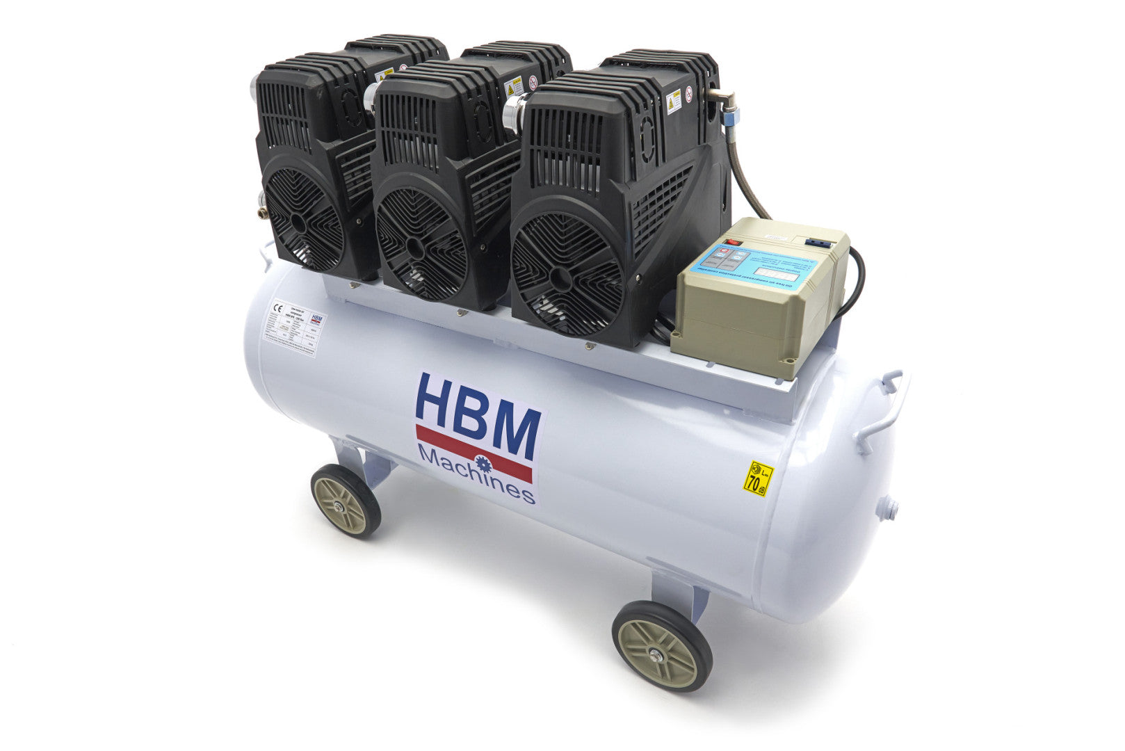 Compressore aria silenziato - con capacità del serbatoio di 150 litri - senza olio, oil free - per utensili pneumatici, 10 bar HBM Machines Olanda