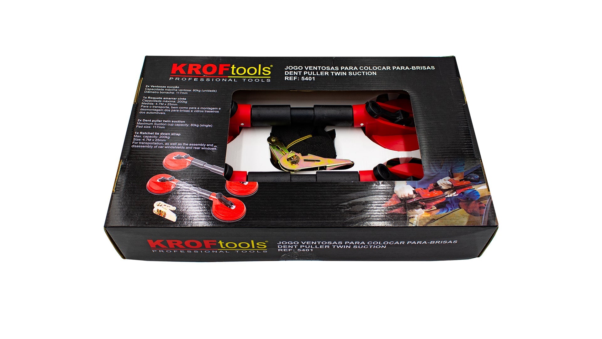 Kit ventosa + cinghia per la sostituzione del parabrezza, set coppia doppia ventosa per sollevare parabrezza carrozzeria, Kroftools