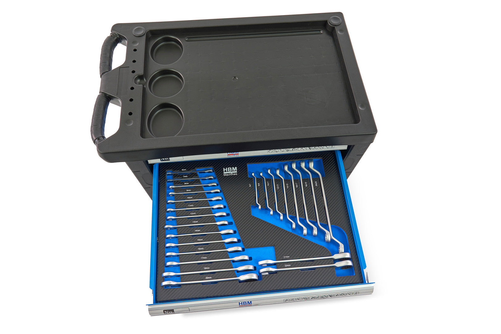 Carrello completo di attrezzi set 196 pezzi con 7 cassetti 5 scomparti e ruote da officina Carbon premium Olanda