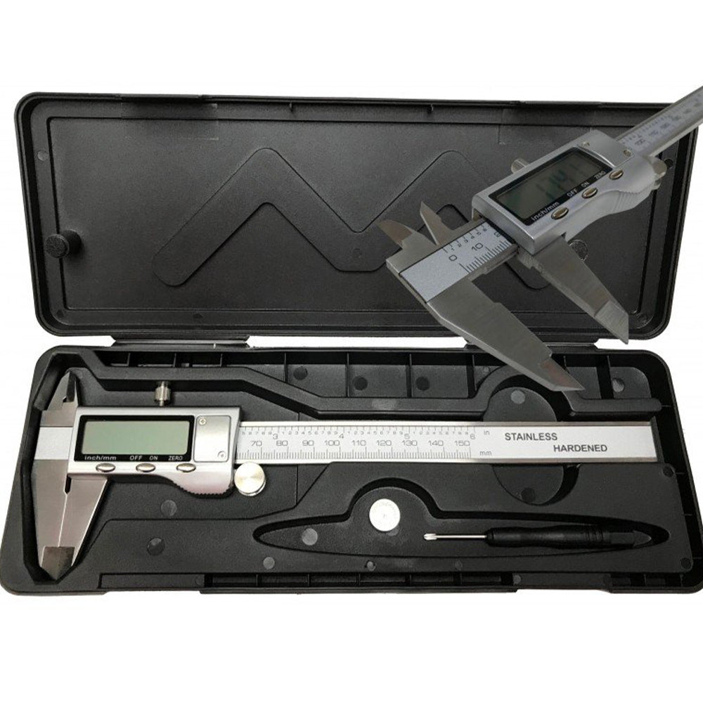 Calibro digitale elettronico ad alta precisione calibri 0.02 mm in acciaio inox 150mm con asta piatta e display lcd micrometro digitale professionale per misurazione esterne, interne, profondità e di passo Geko