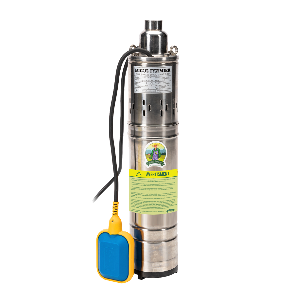 Pompa sommersa per pozzo con gallleggiante, elettropompa a immersione 1100 w, portata 1850 l/ora