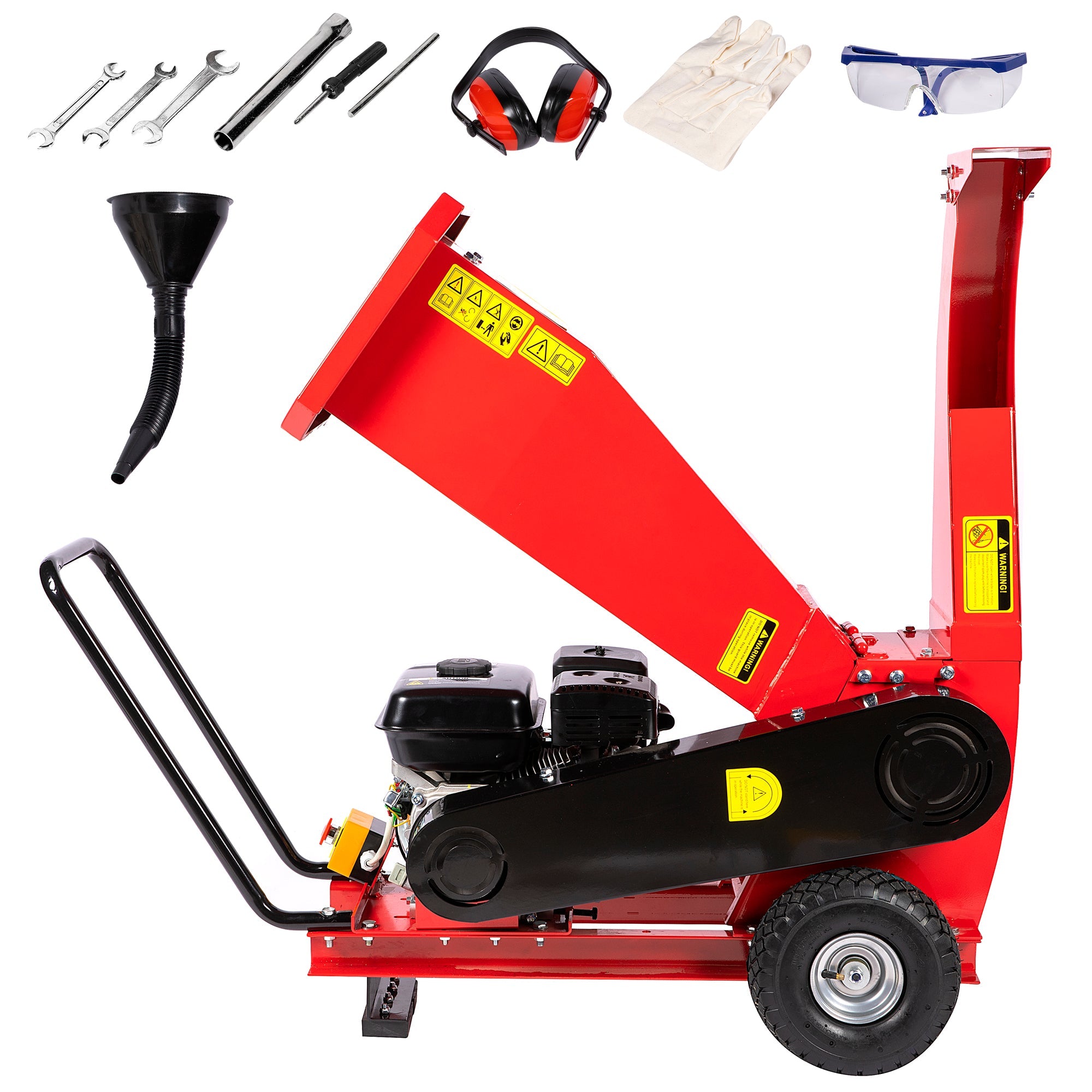 Trituratore orizzontale per rami e tronchi a benzina ,biotrituratore a scoppio,cippatore rami, 6,5 HP, 4000w, max 400 kg/ora