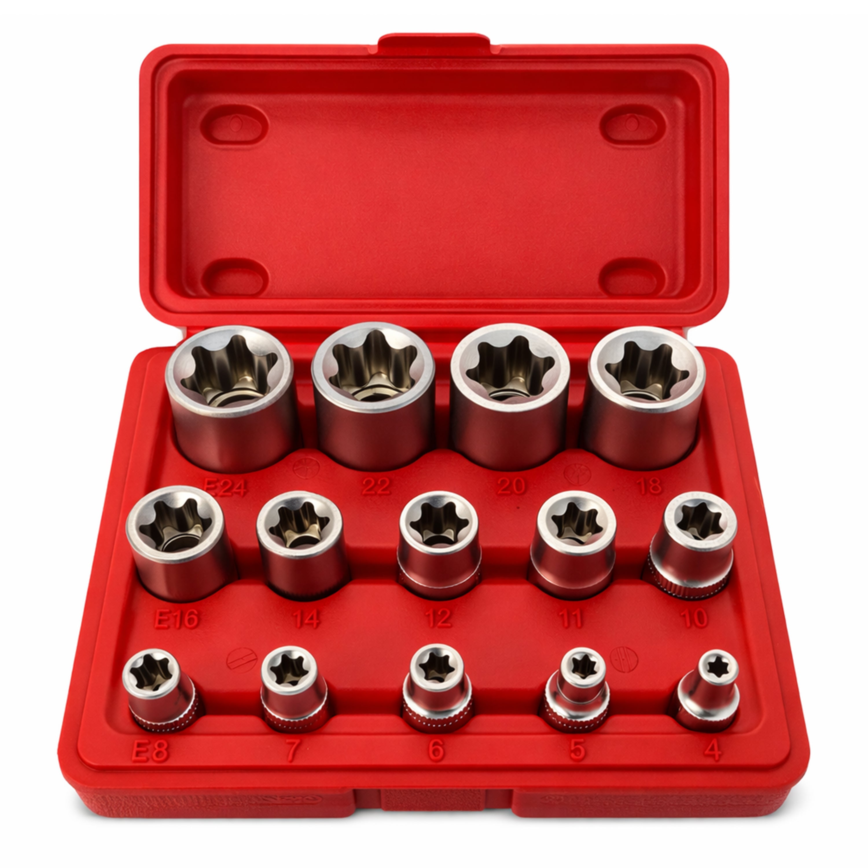 Set di chiavi a bussola E4-E24, attacco 1/2" 1/4" 3/8'' 14 pz, Gebo Tools