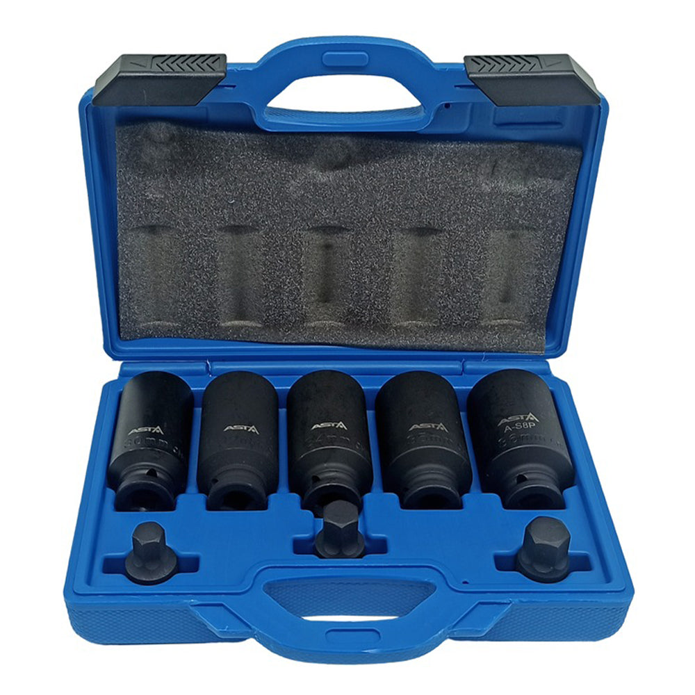 Set di chiavi e bussole a impatto 1/2" esagonali, per ingranaggio planetario motore, 8 pezzi 30–36 mm