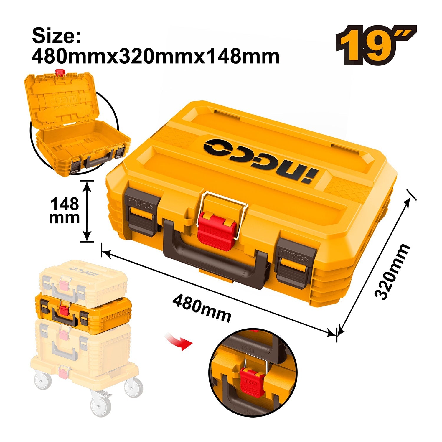 Unità impilabili 3-in-1, soluzione portatile per attrezzi, carrello porta utensili 3 in 1, 48 x 32 x 15cm - Ingco