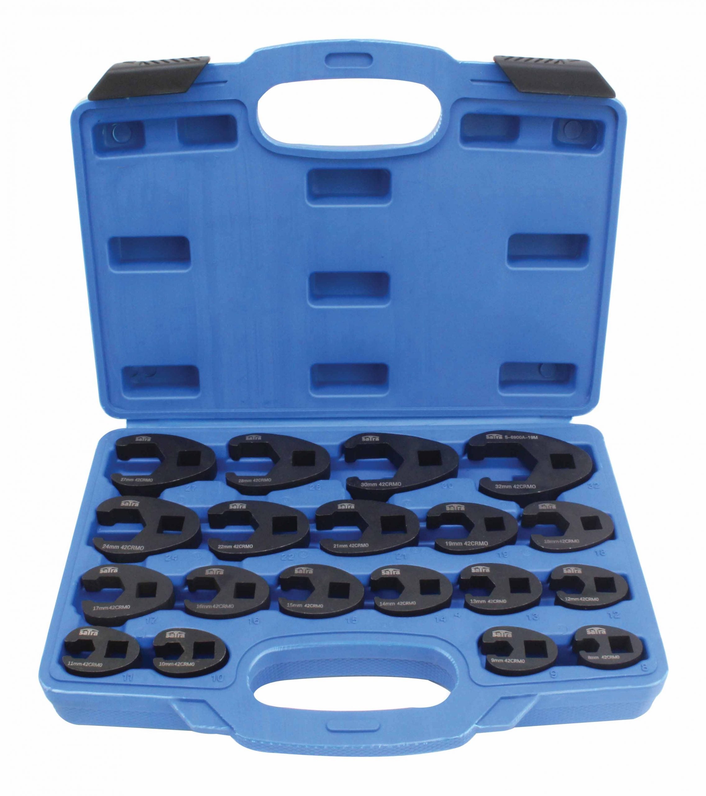 Set di chiavi aperte a zampa di gallo, per raccordi tubi freni olio 8-32 mm, 1/2" 3/8", 19 pz., Satra