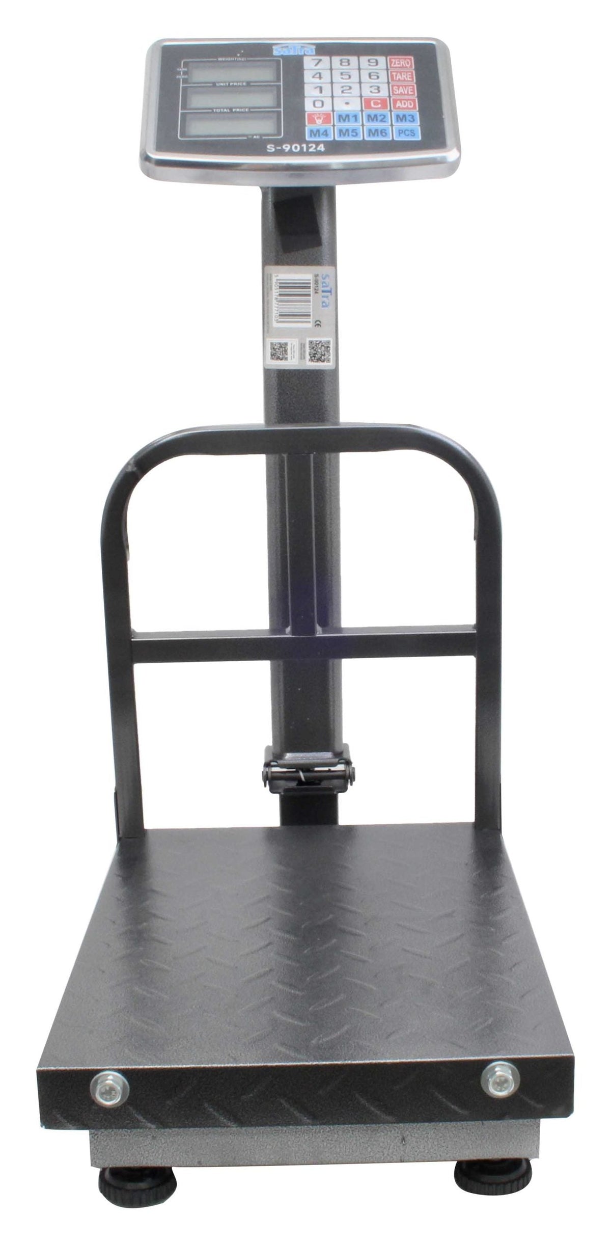 Bilancia digitale professionale 150 kg,pieghevole, elettronica a piattaforma con display LCD e tastiera, ampia pedana, per magazzino, deposito, negozio e pacchi 40x30cm Satra