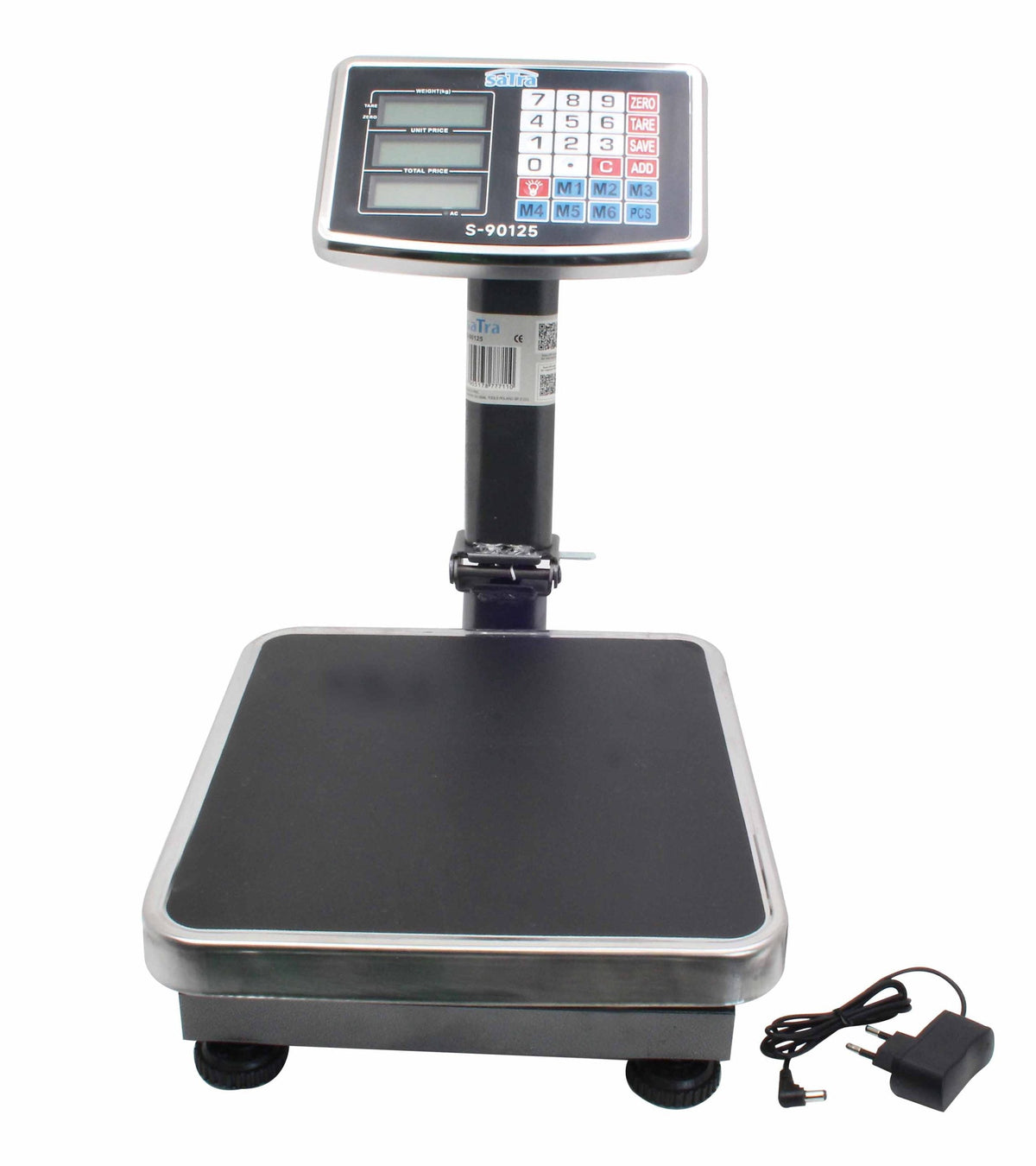 Bilancia digitale professionale 60 kg,pieghevole, elettronica a piattaforma con display LCD e tastiera, ampia pedana, per magazzino, deposito, negozio e pacchi 34x30cm Satra