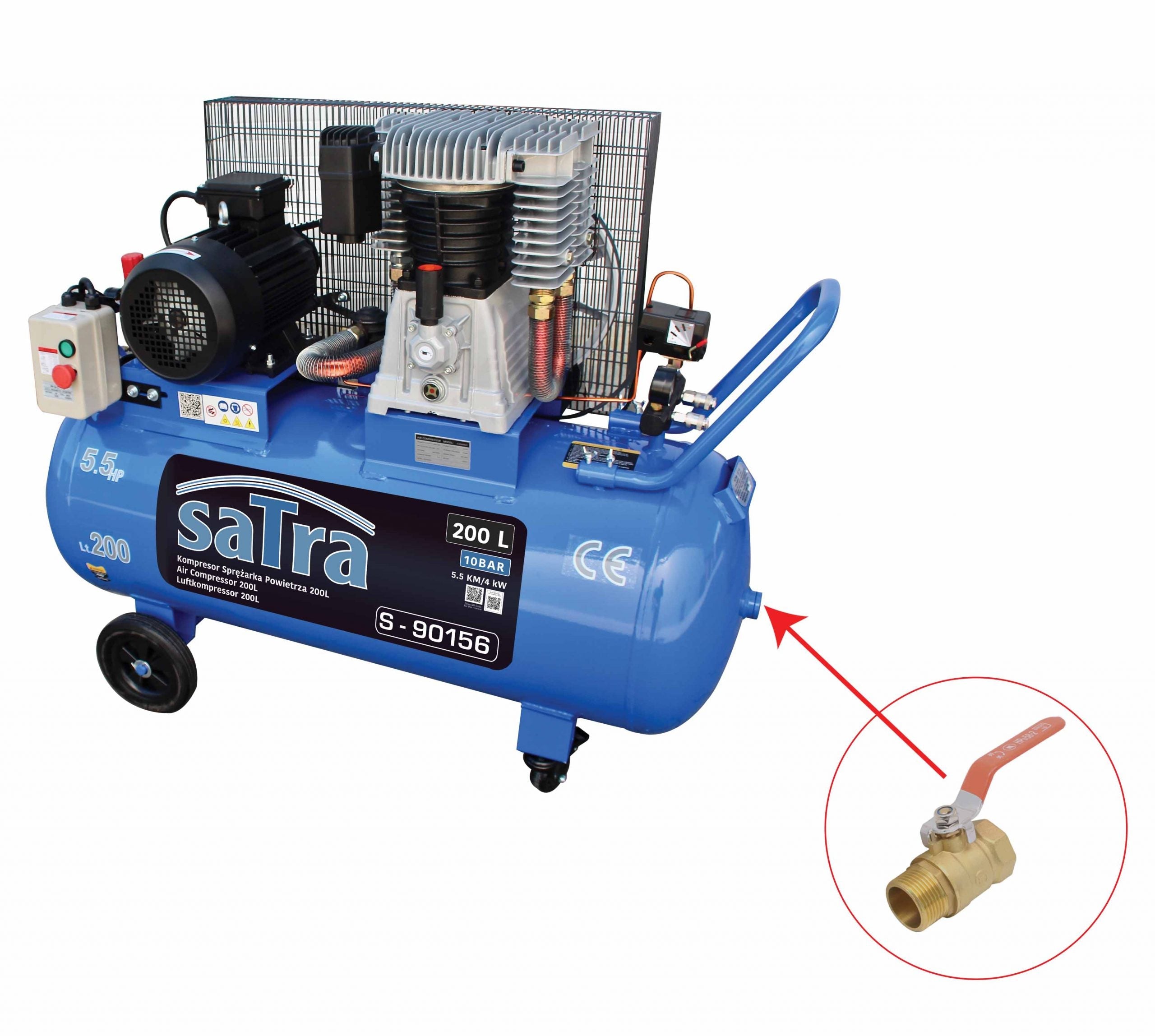 Compressore d'aria da 380 V, gonfiatore per pneumatici a doppio cilindro,kit di gonfiaggio per pneumatici 200 litri, 5,5 HP, 8 bar, pompa d'aria fuoristrada per suv, camion, auto, biciclette, palloni, materassi ad aria, barche gonfiabili, Satra