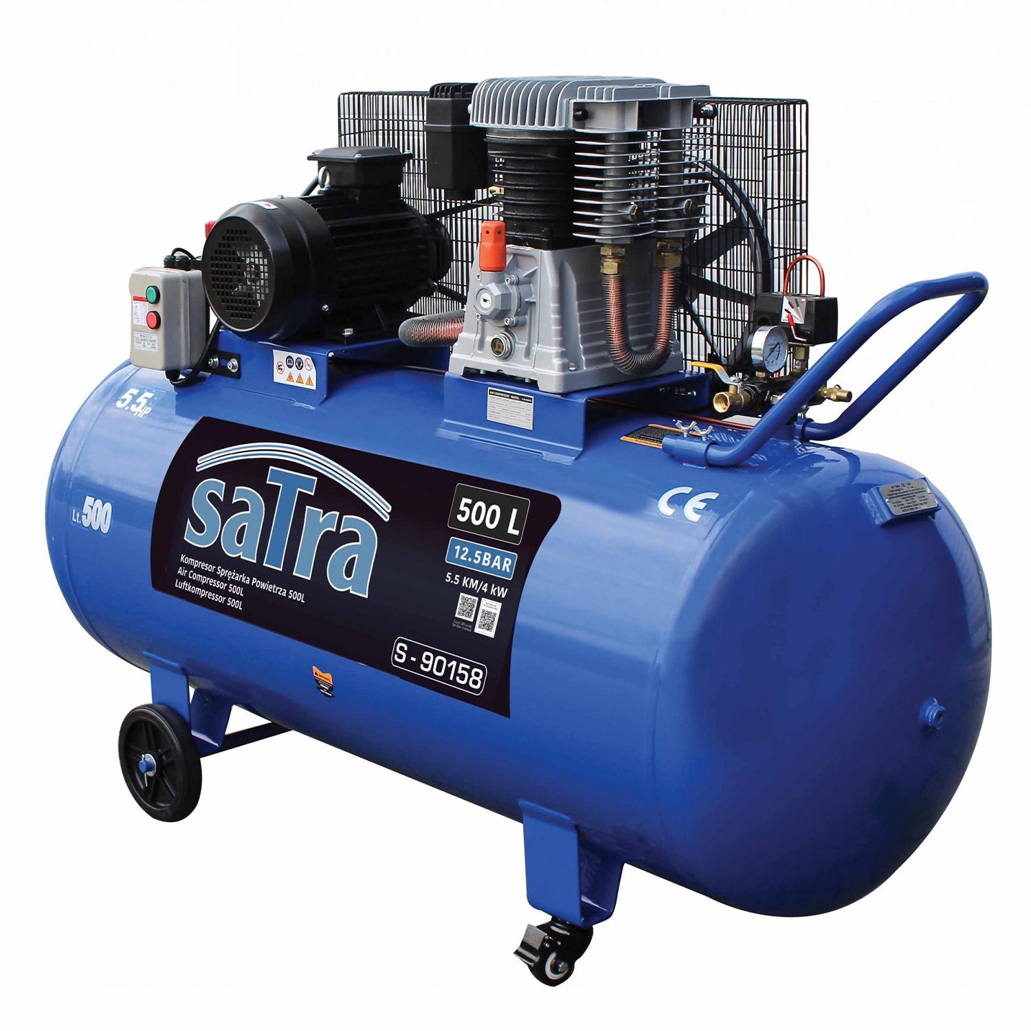 Compressore d'aria da 380V, gonfiatore per pneumatici a doppio cilindro,kit di gonfiaggio per pneumatici 500 l, 5,5 HP, 2 pistoni, 12,5 bar, pompa d'aria fuoristrada per suv, camion, auto, biciclette, palloni, materassi ad aria, barche gonfiabili, Satra