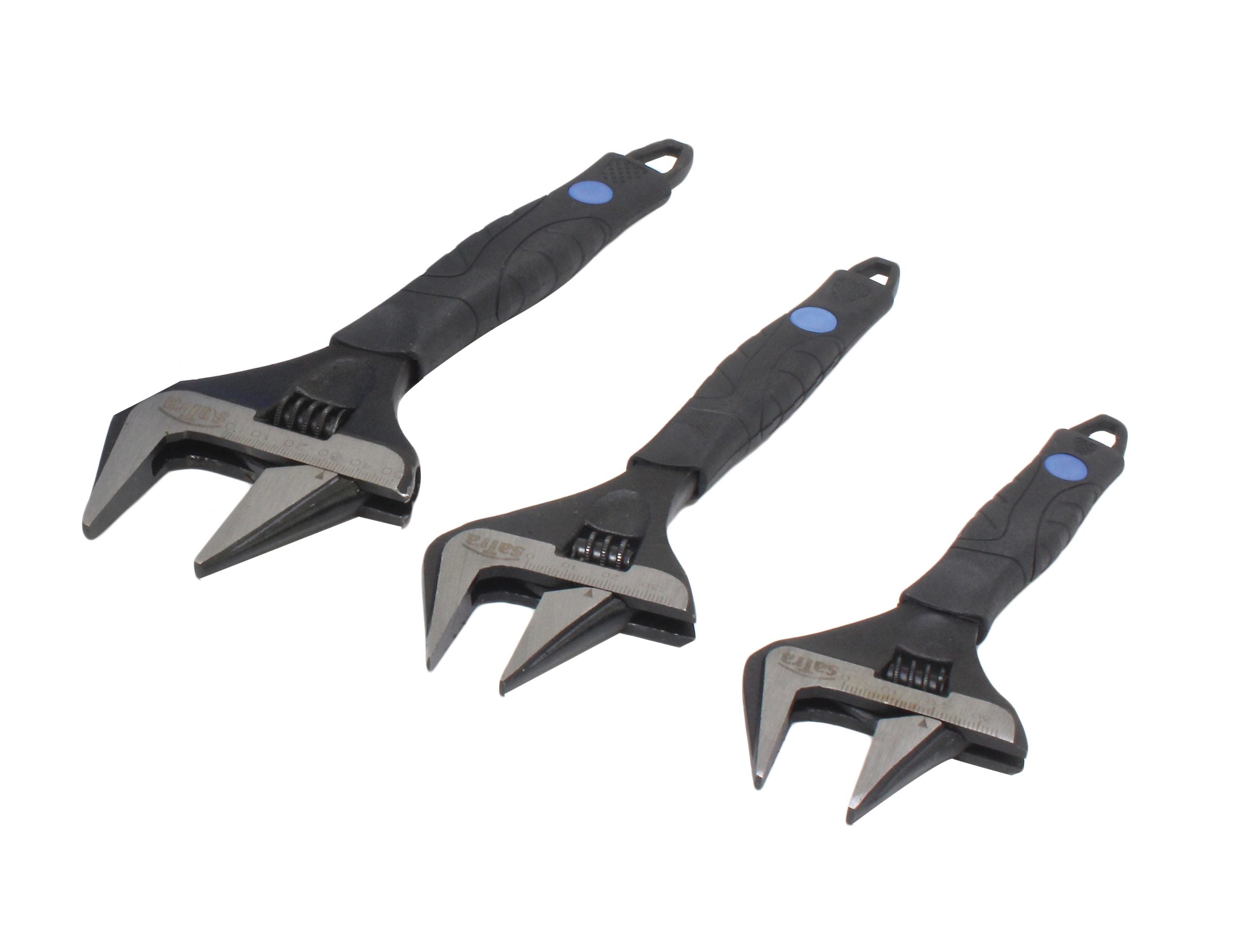 Set di chiavi regolabili 3 pezzi, chiave a rullino 150, 200, 250mm, chiave inglese regolabile a bocca larga, con impugnatura ergonomica, ampia apertura (32/42/55 mm), acciaio Cr-V