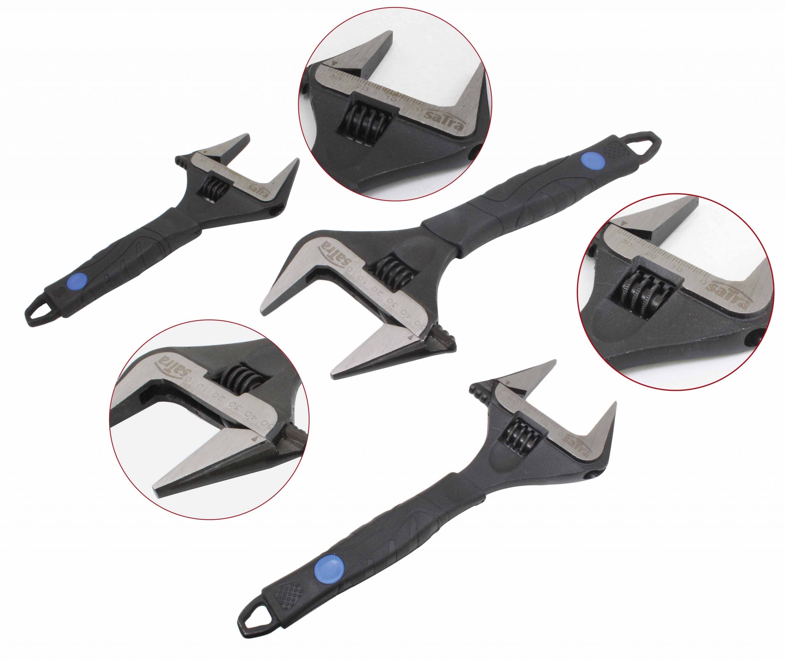 Set di chiavi regolabili 3 pezzi, chiave a rullino 150, 200, 250mm, chiave inglese regolabile a bocca larga, con impugnatura ergonomica, ampia apertura (32/42/55 mm), acciaio Cr-V