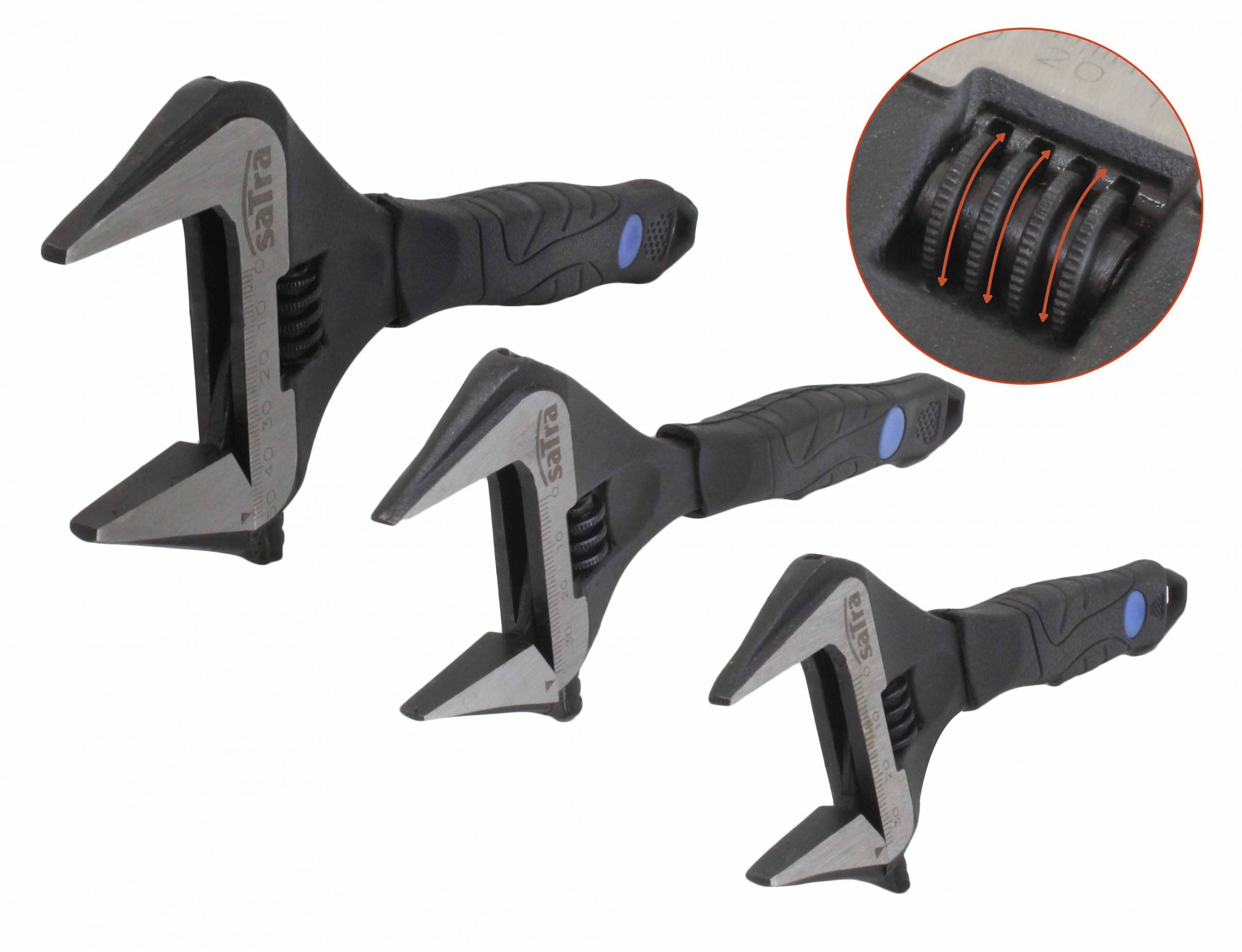 Set di chiavi regolabili 3 pezzi, chiave a rullino 150, 200, 250mm, chiave inglese regolabile a bocca larga, con impugnatura ergonomica, ampia apertura (32/42/55 mm), acciaio Cr-V