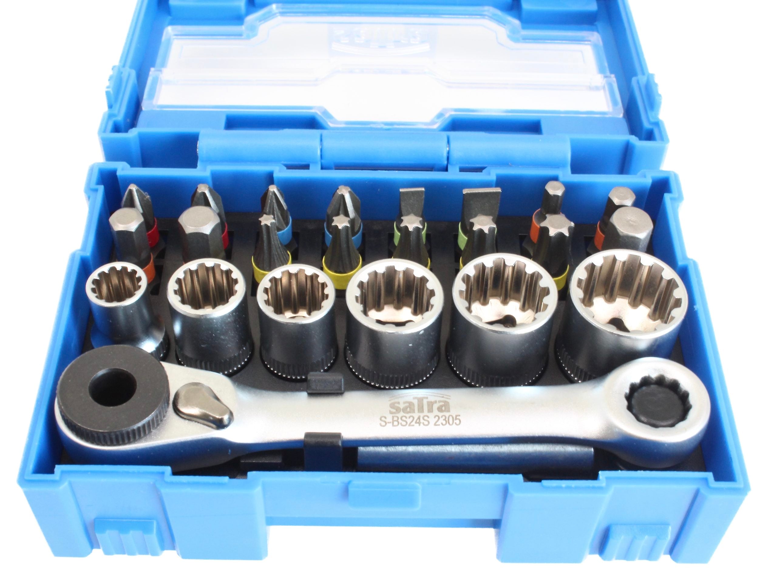 Set chiave a cricchetto quadrata con attacco 1/4" pollice con bussole Vario Plus e inserti, 24 pezzi