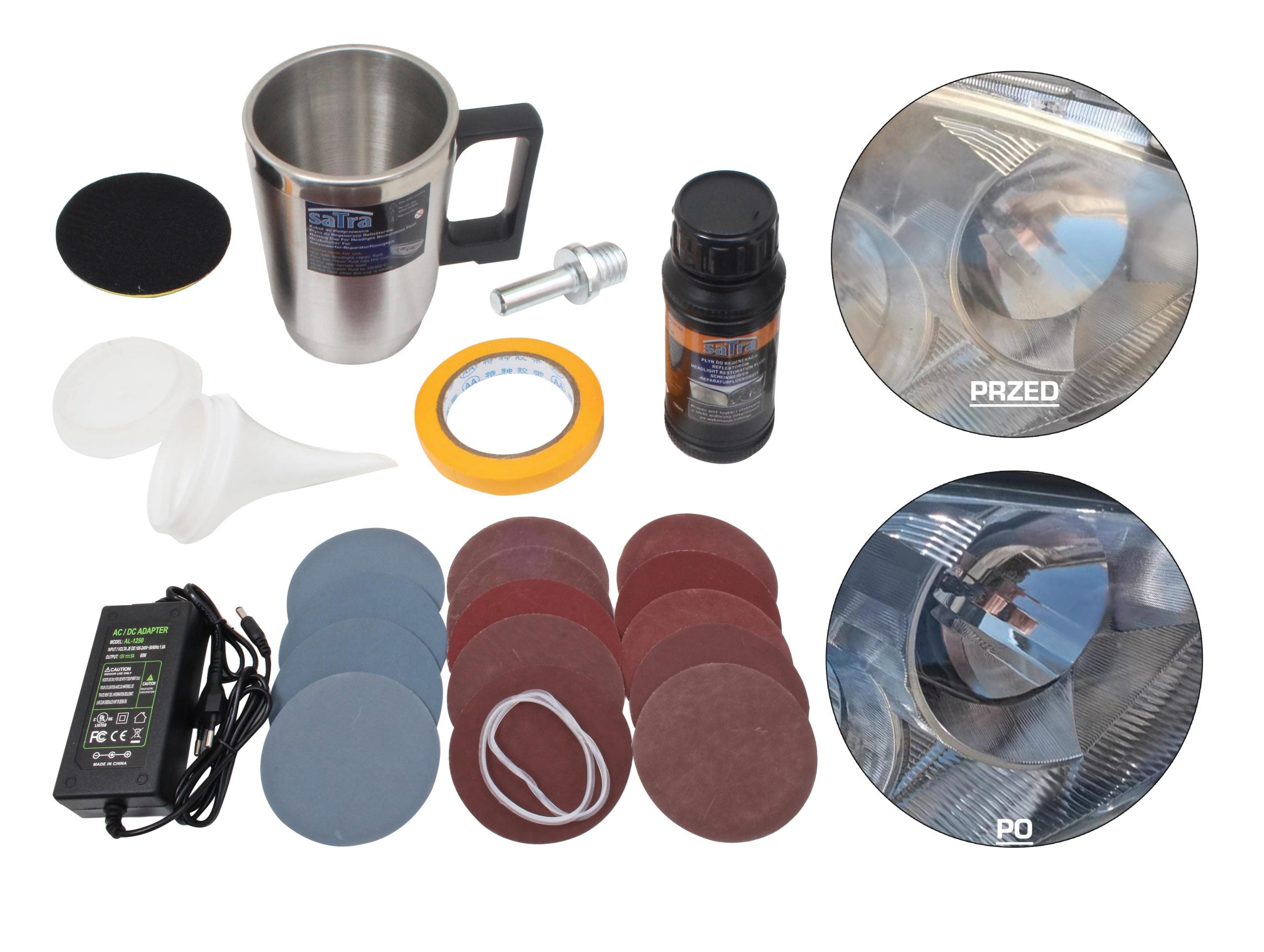 Rinnova fari auto, polimero fari kit, lucida fari auto, per riparazione ingiallimento/graffio/sfocatura/ossidazione, kit di riparazione per ottiche di fari, 23 pezzi Satra