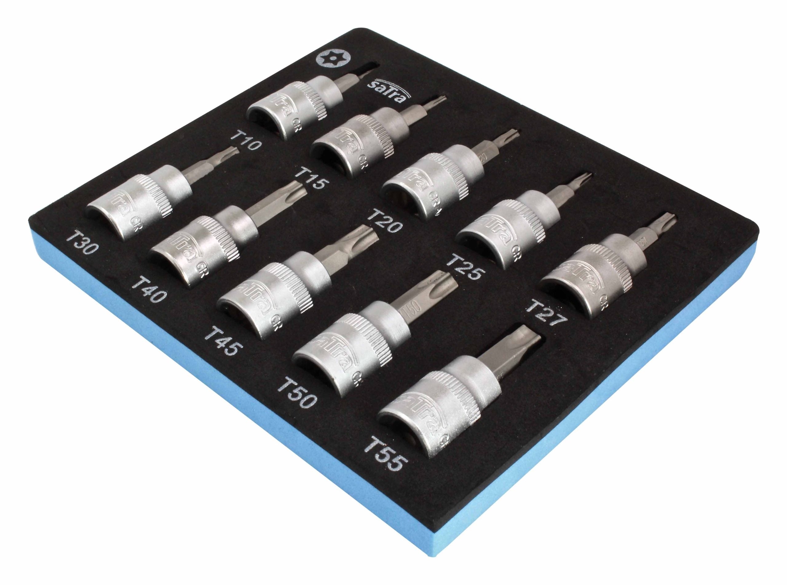Set di inserti bit Torx, con inserto in schiuma per carrello portautensili, schiuma espansa, schiuma a forma di cubo, modulo per carrelli porta attrezzi, Torx 3/8" T10-T55 lunghezza 50 mm