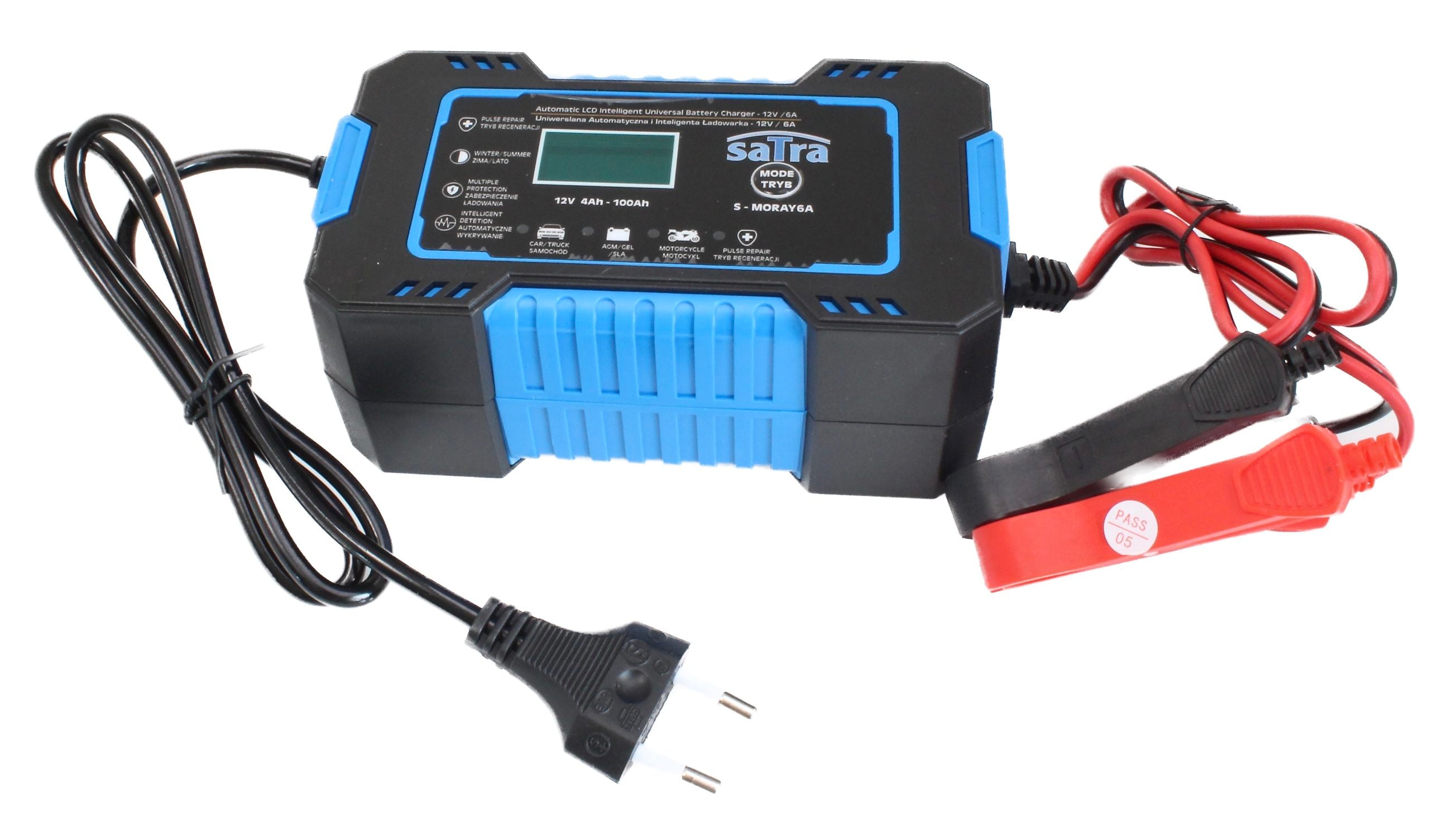 Caricabatterie intelligente automatico per auto, moto, caravan 12 V 6 A, mantenitore di carica con protezione da sovraccarico e compensazione termica, per batterie al piombo-acido, calcio, gel, ad acqua, start/stop agm ed efb, con display digitale LCD