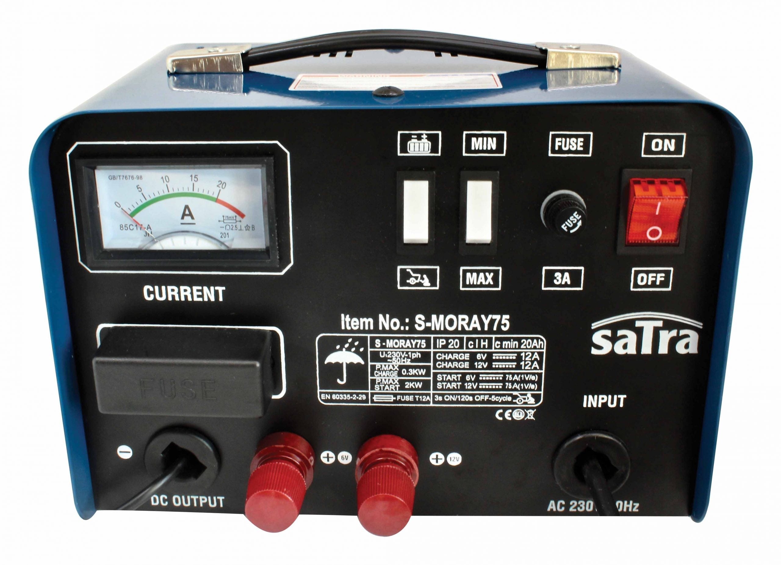 Caricabatterie auto portatile Satra avviatore di emergenza 75 A con cavi di avviamento per auto e moto
