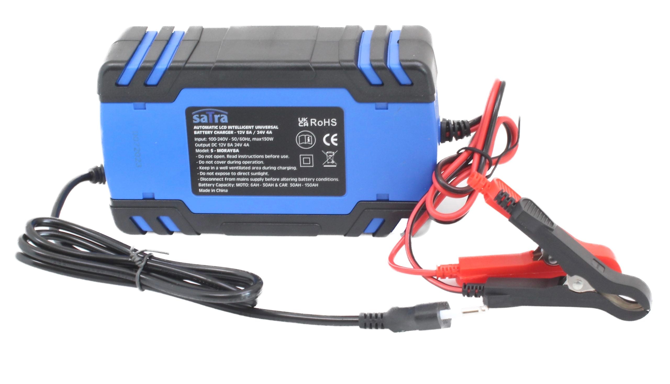 Caricabatterie intelligente automatico per auto moto,caravan 12 V 8 A, 24 V 4 A,mantenitore di carica con protezione da sovraccarico e compensazione termica,per batterie al piombo-acido,calcio, gel, ad acqua, start/stop agm ed efb,con display digitale LCD