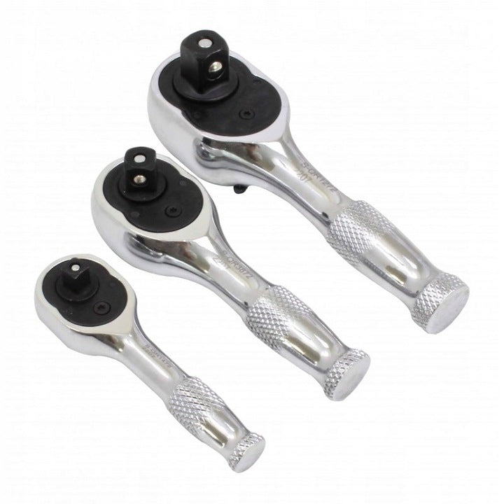 Mini cricchetto, chiave a cricchetto corto, set di 3 mini cricchetti reversibili da 1/4", 3/8" e 1/2", chiave a cricchetto a 72 denti