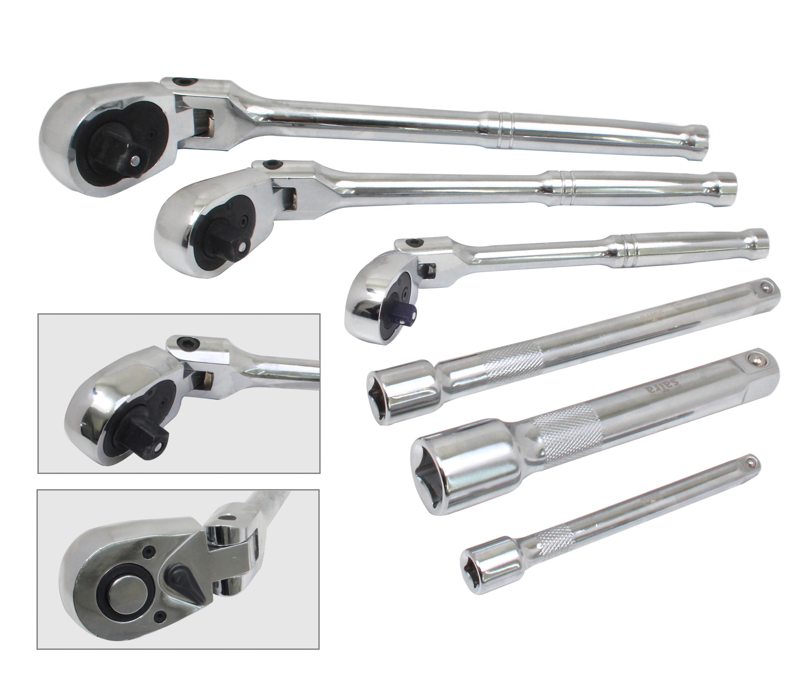 Set cricchetti, chiavi a cricchetto con 1/2", 1/4", 3/8", in Cr-V, con prolunghe, con testa snodata 180°, set di attrezzi per meccanica