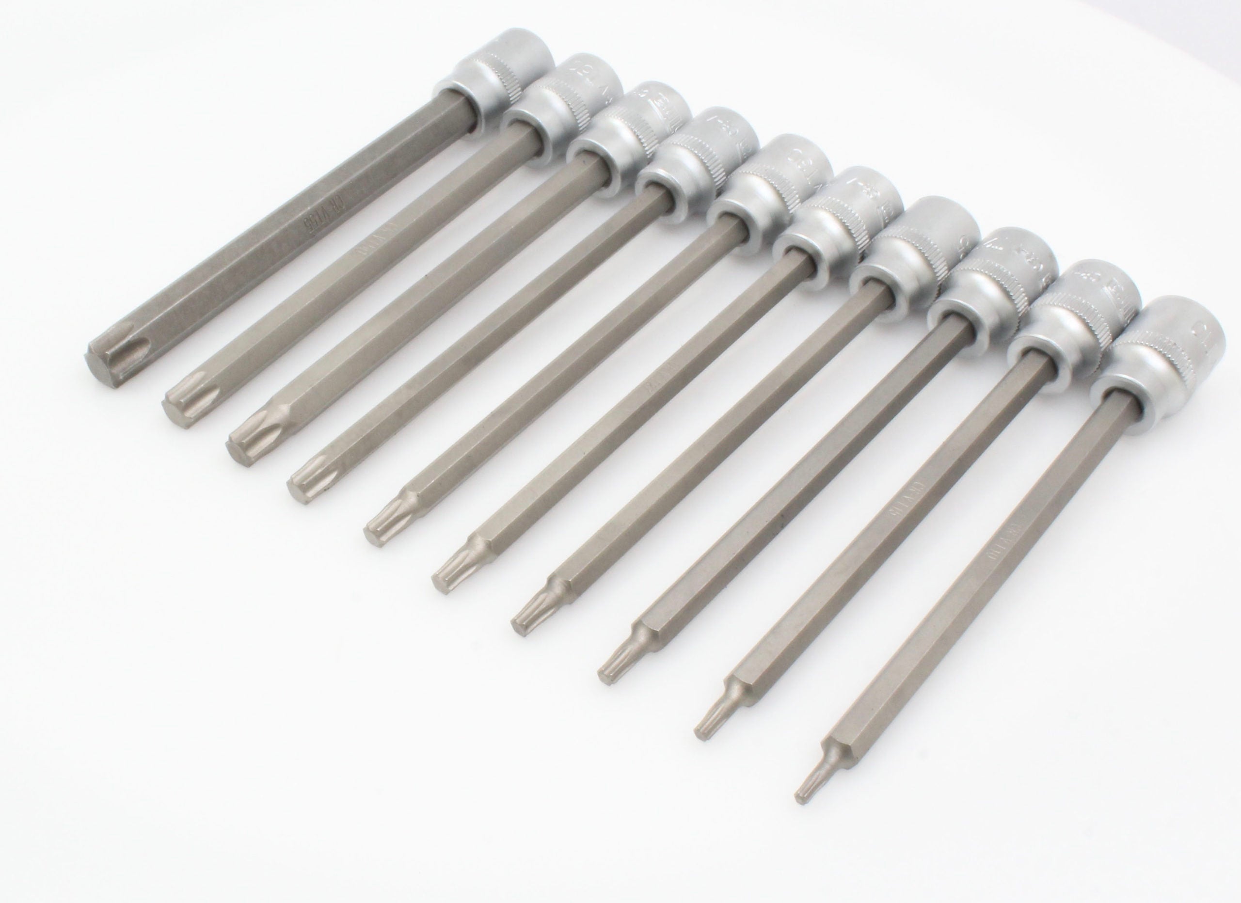 Set di inserti bit Torx 3/8" T10-T55 lunghezza 140 mm, con inserto in schiuma per carrello portautensili, schiuma espansa, schiuma a forma di cubo, modulo per carrelli porta attrezzi