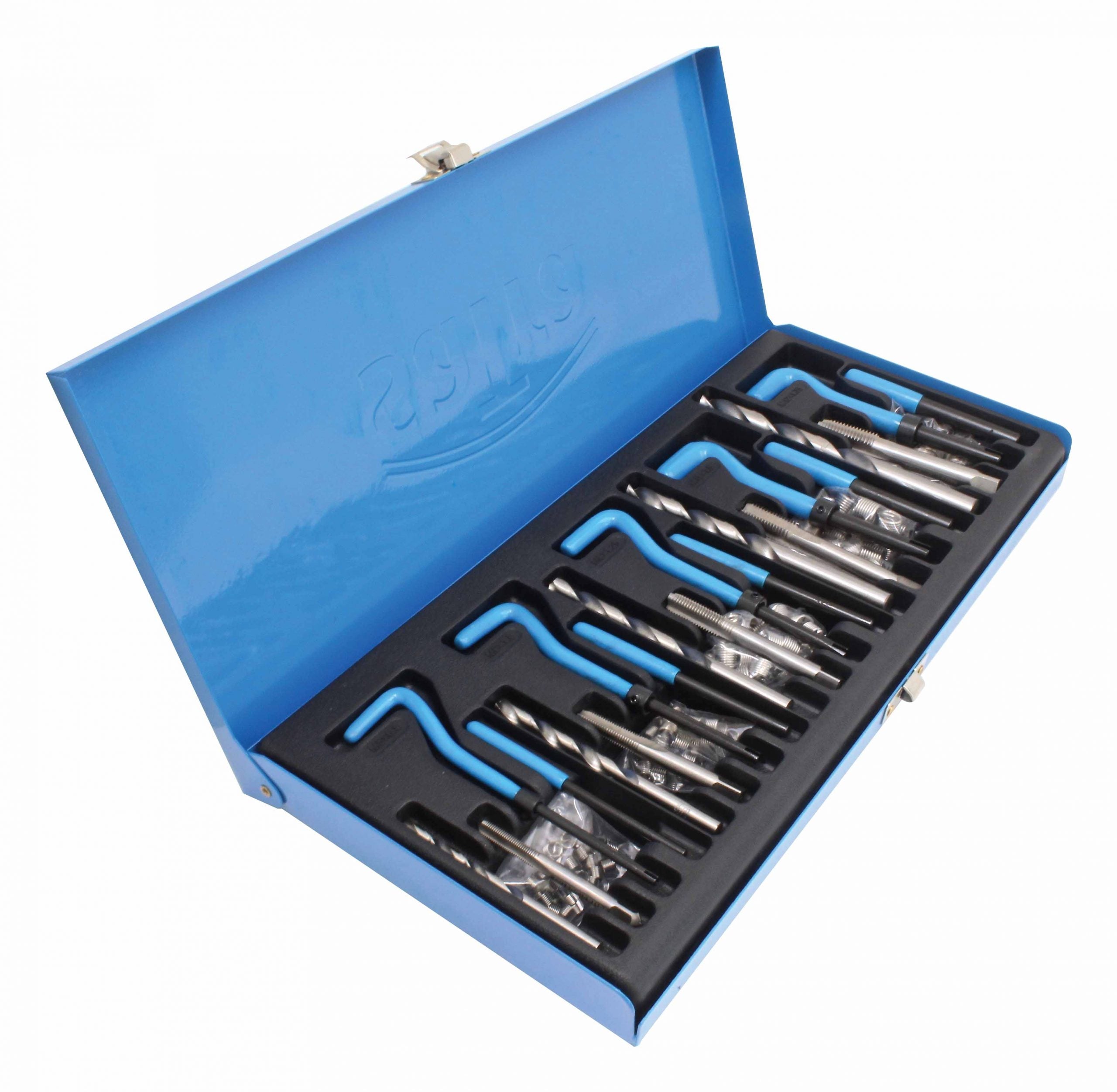 Set di riparazione filettatura 131 pezzi, kit di riparazione filettatura, set riparazione filo M5 - M12, con inserti in acciaio inox, punte e maschi HSS