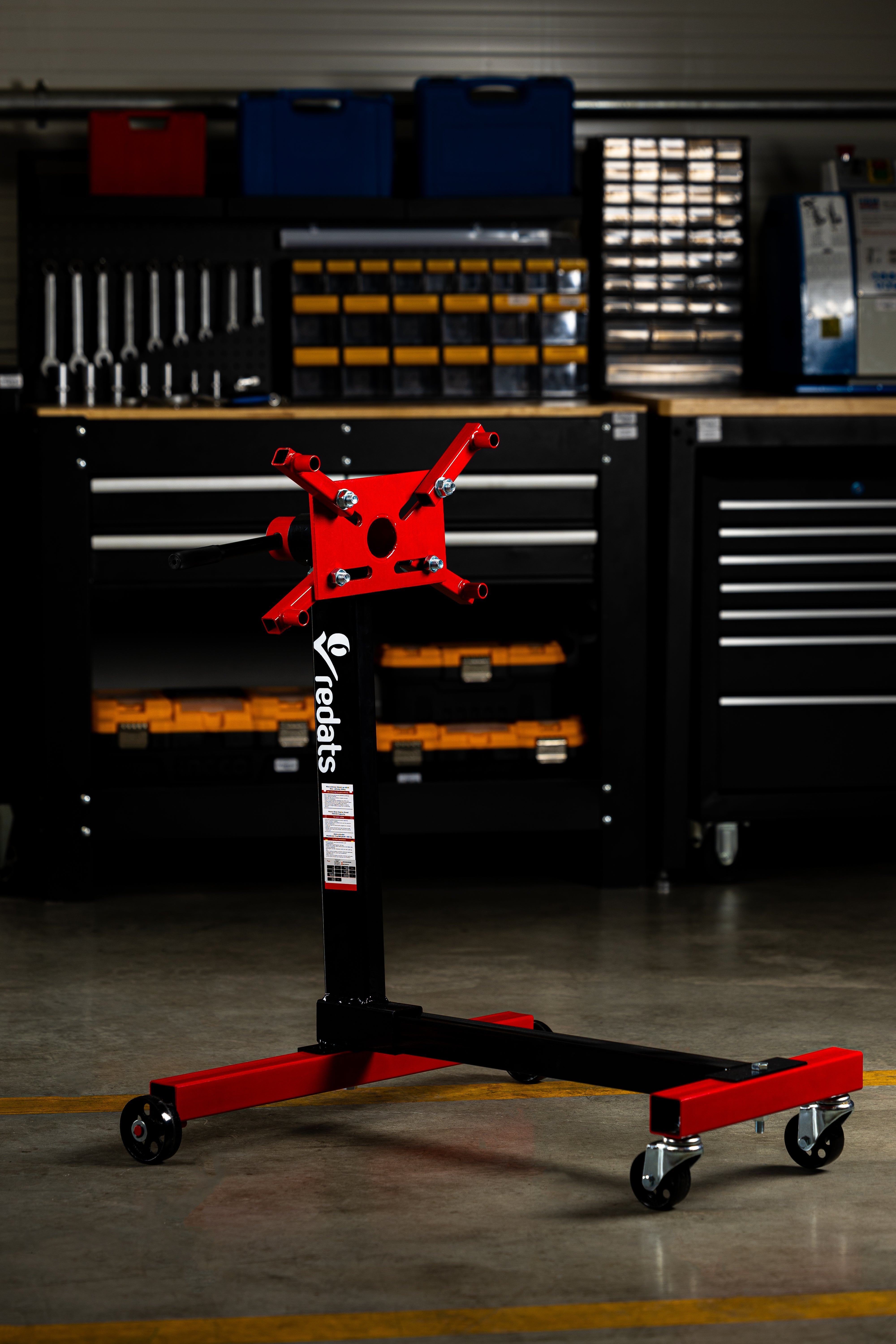 Cavalletto per motore supporto sostegno motore 450 kg, rotante, esta regolabile 360°, 4 ruote, manutenzione veicoli, Redats