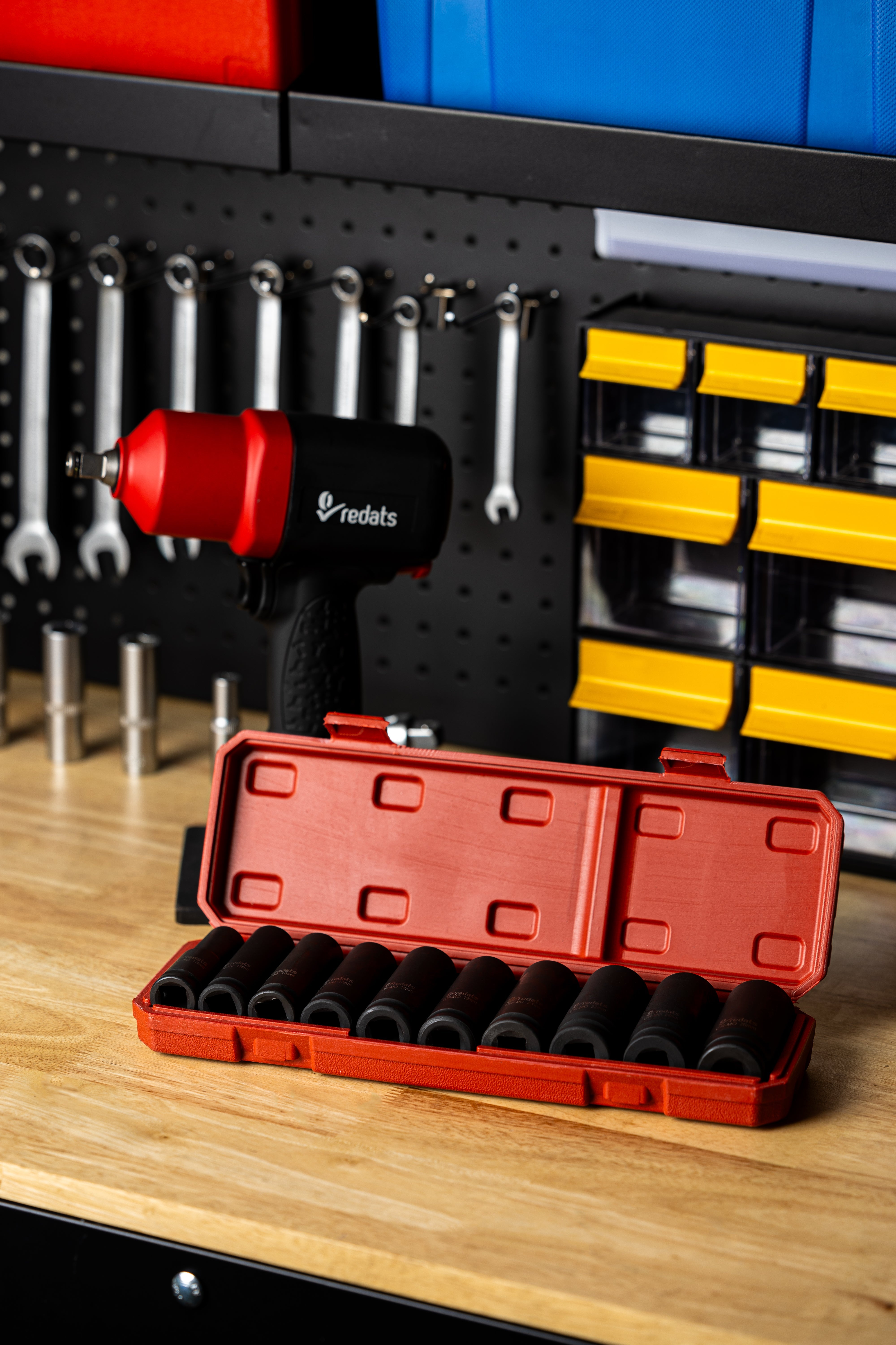 Chiavi a bussola 1/2", set 10 bussole, 13-26mm, bussole a impulsi con custodia in plastica