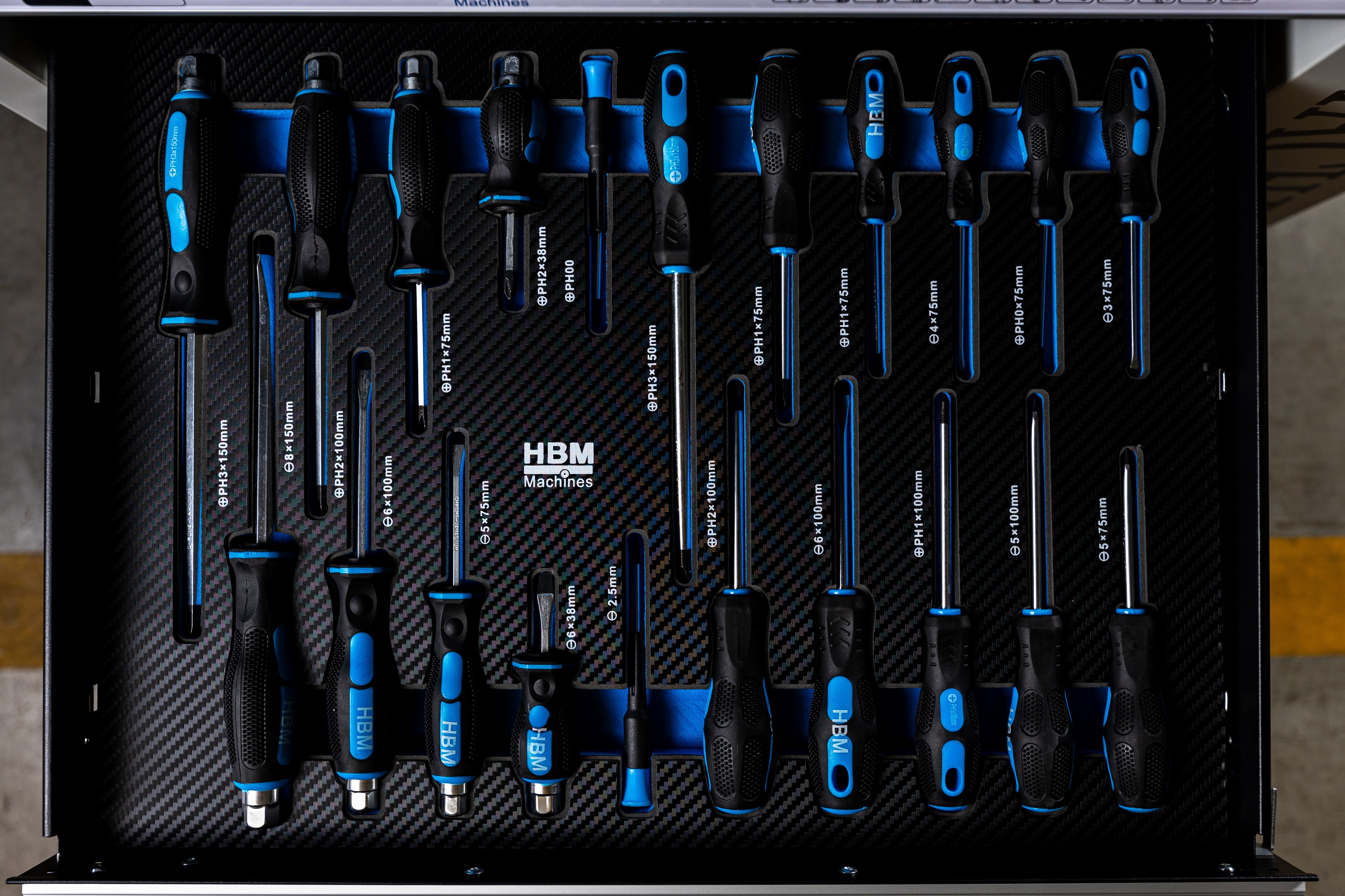 Carrello completo di attrezzi set 245 pezzi con 7 cassetti 6 scomparti e ruote da officina Carbon premium Olanda