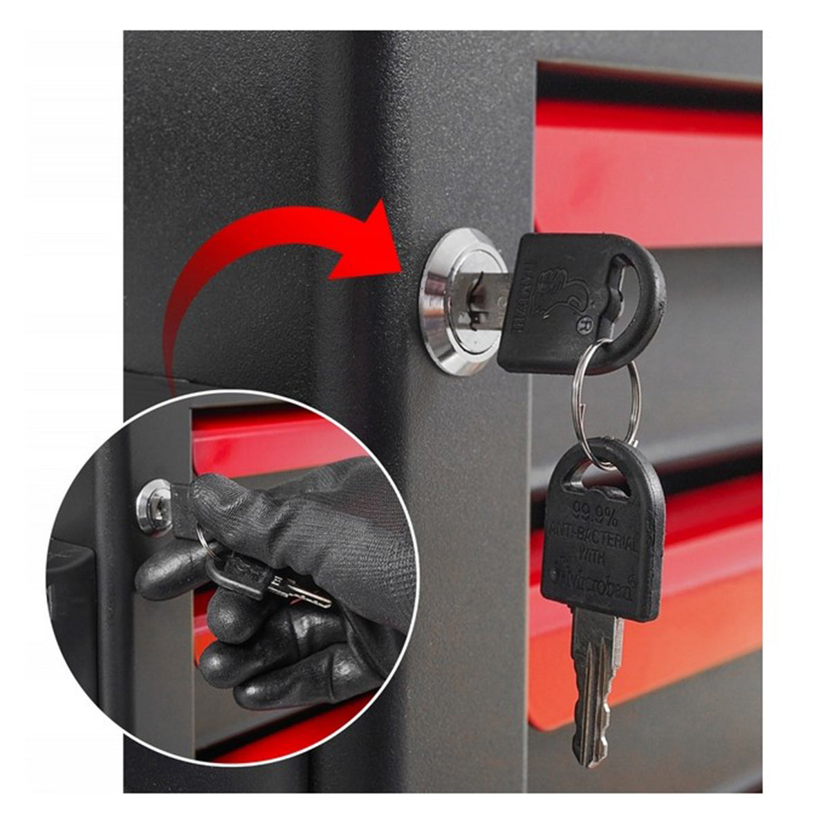 Armadio metallico senza attrezzi con 7 cassetti, carrello portautensili, cassetta portattrezzi mobile,nero e rosso, Verke