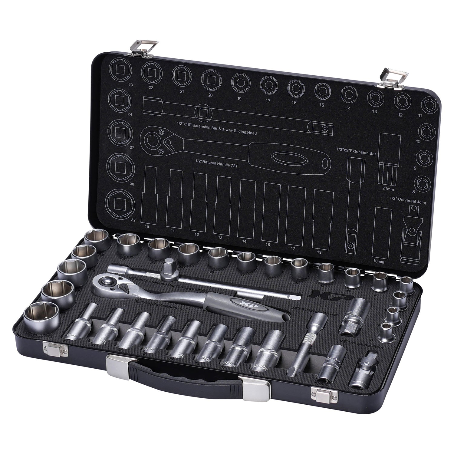 Set cricchetto chiave con bussole, set di chiavi a bussola con cricchetto da 1/2", 34 pezzi