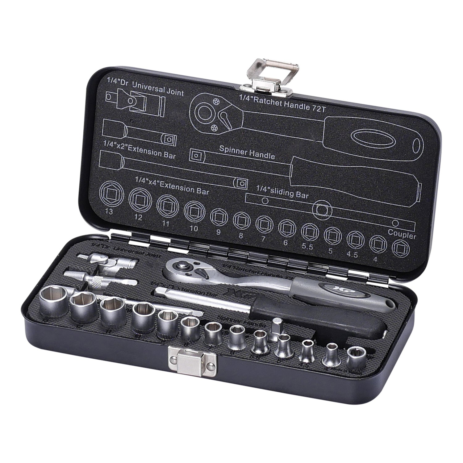 Set cricchetto chiave con bussole, set di chiavi a bussola con cricchetto da 1/4", bussole 20 pezzi