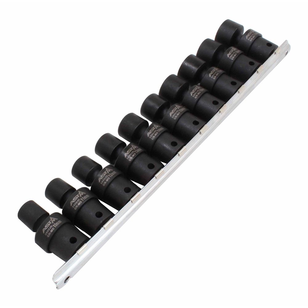 Set di bussole a impatto 3/8", set di bussole per avvitatore a percussione, set chiavi a bussole, accessori in valigetta per riparazione auto, serie di bussole snodate, 10-19 mm