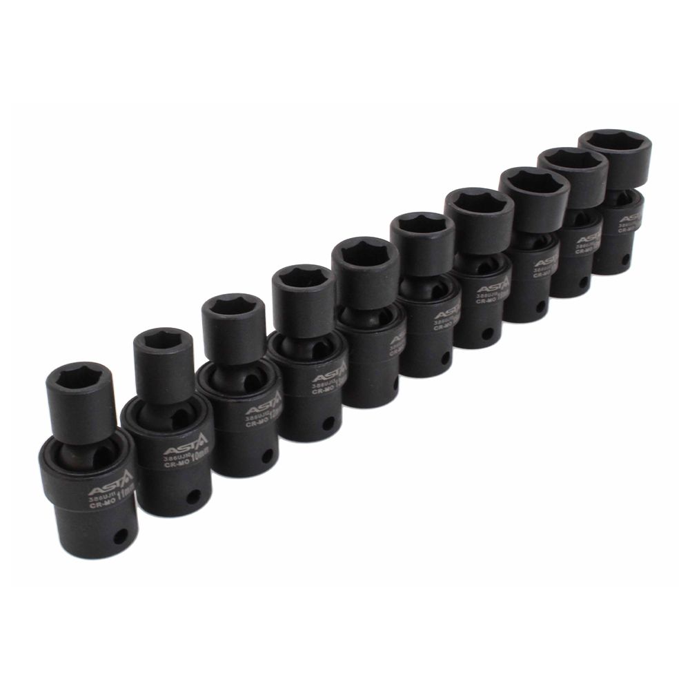Set di bussole a impatto 3/8", set di bussole per avvitatore a percussione, set chiavi a bussole, accessori in valigetta per riparazione auto, serie di bussole snodate, 10-19 mm