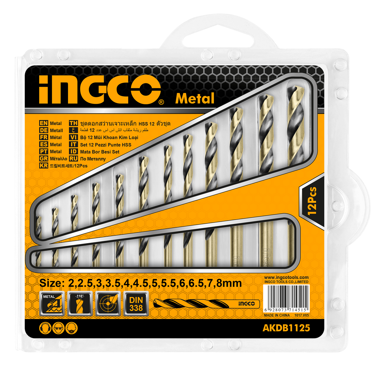 Set di 12 punte trapano per forare metallo, set punte trapano professionali, HSS 2–8 mm Ingco