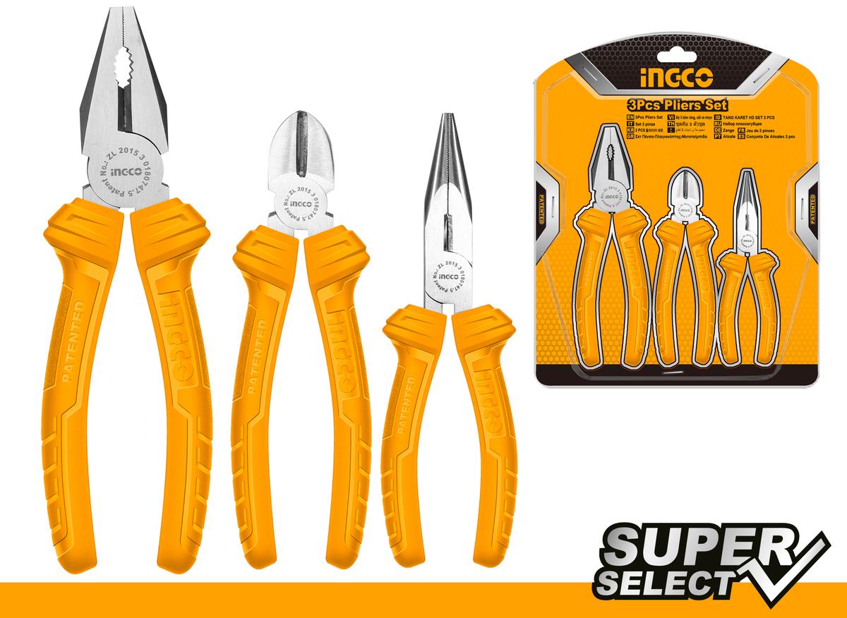 Pinze con tronchese, 3 pezzi, Ingco Super Select