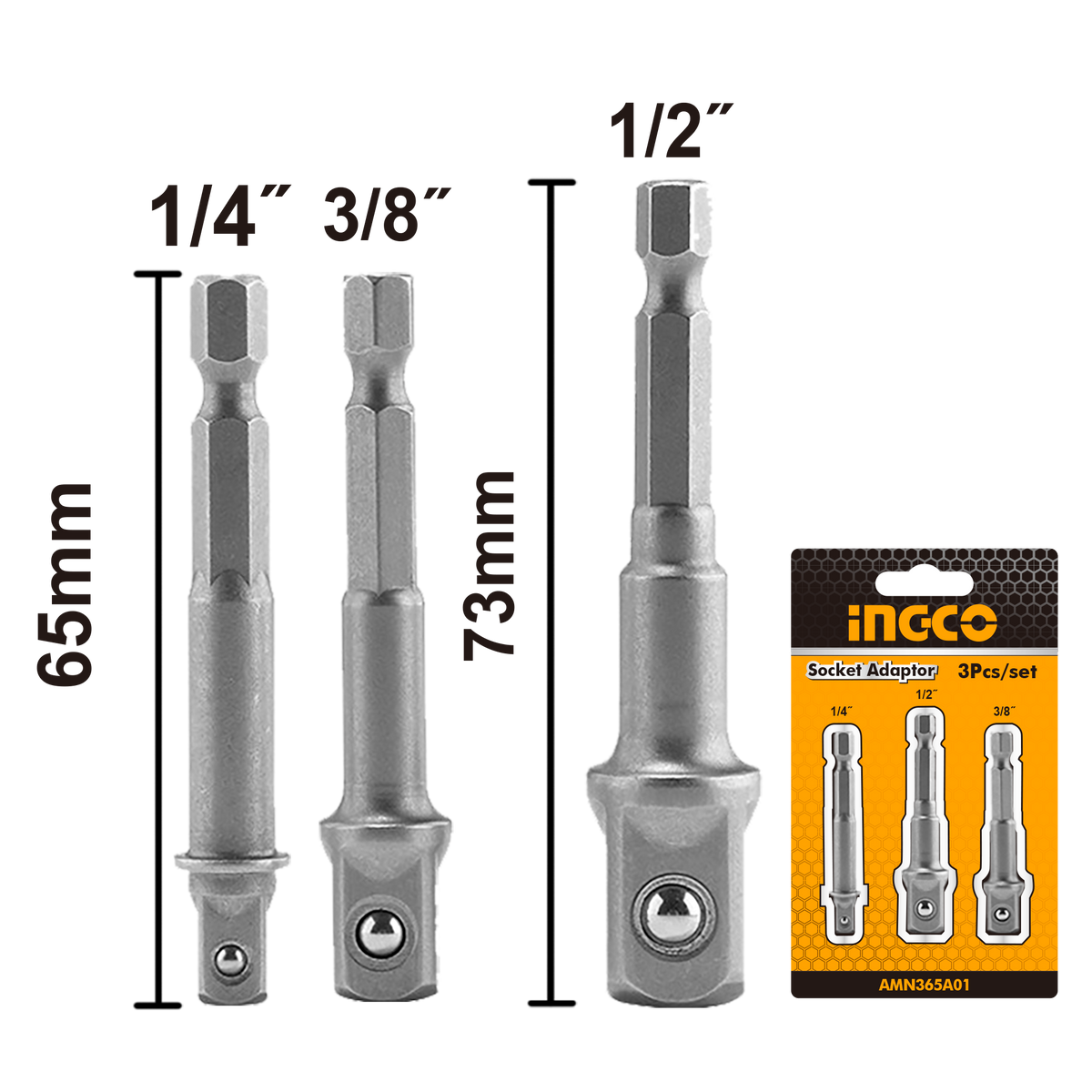 Set di adattatori per bussole a percussione e porta-biti magnetico, con estensione a scatto da 1/4", 3/8" e 1/2" pollici, Ingco